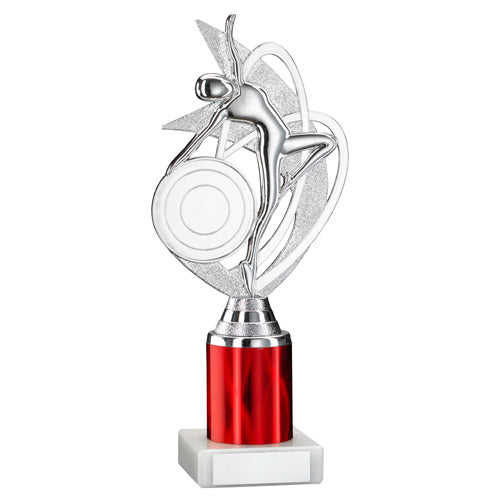 Silver/Red 'Dance/Gym' Figure Assembled On Marble (2" Cen/1" Tube) - 8In