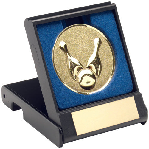 Black Plastic Box With Ten Pin Insert Trophy Gold - 3.5In