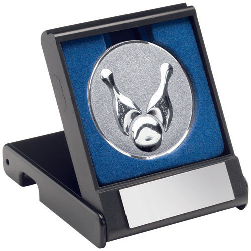 Black Plastic Box With Ten Pin Insert Trophy Silver - 3.5In