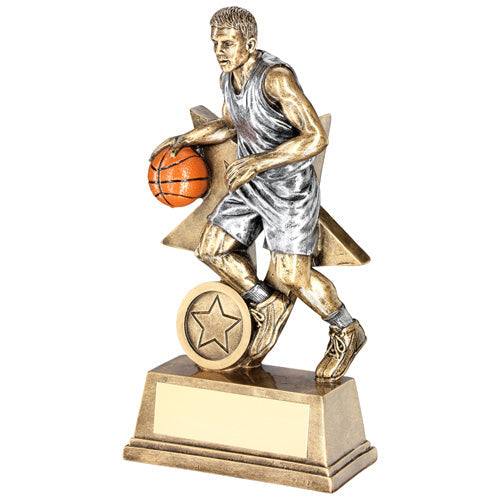 Brz/Pew/Orange Male Basketball Figure With Star Back With Plate (1in Cen) - 6"