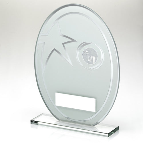 White/Silver Printed Glass Oval With Netball Insert And Plate - 6.5In