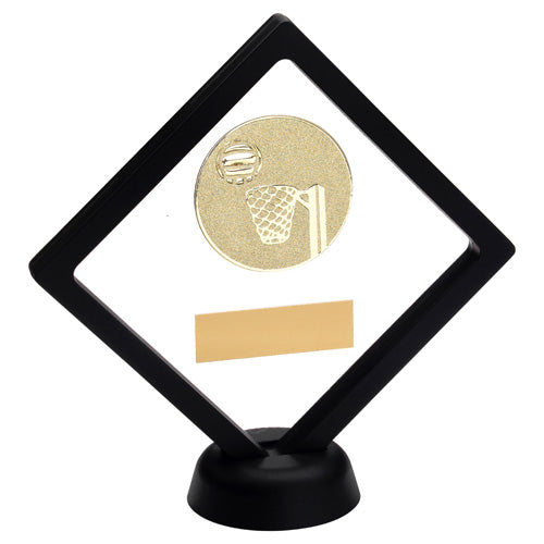 Black/Clear Plastic Box With Netball Insert Trophy Gold - 6In