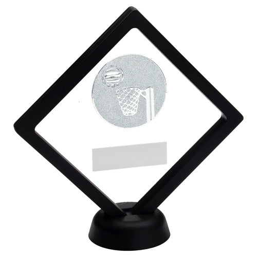 Black/Clear Plastic Box With Netball Insert Trophy Silver - 6In