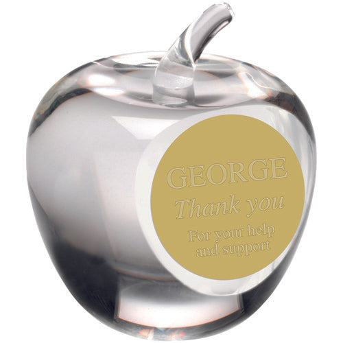 Clear Glass 'Apple' Paperweight With Plate -   3.5In