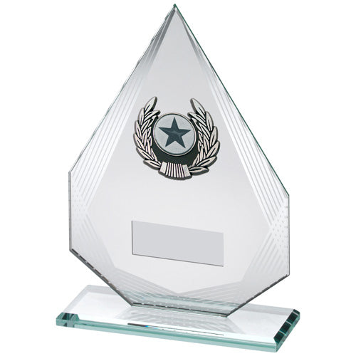 Jade/Silver Diamond Glass With Silv/Blk Trim Trophy (1in Centre) - 6.5In