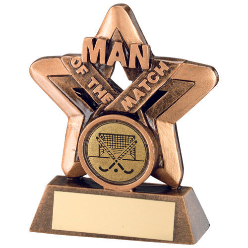 Brz/Gold Man Of The Match Mini Star With Hockey Insert And Plate - 3.75In