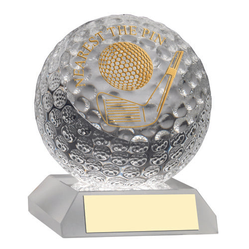 Clear Glass Golf Ball With Plate Nearest The Pin - 3.75In