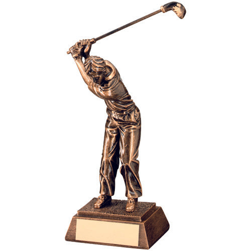 Brz/Gold Resin Male 'Back Swing' Golf With Plate - 6In