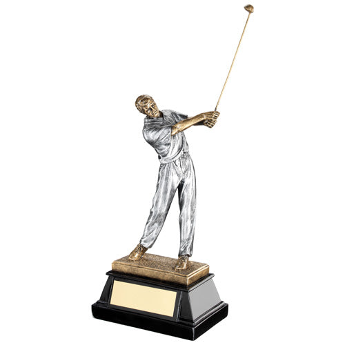 Brz/Pew 'End Of Swing' Golfer On Black Base With Plate - 8.75In