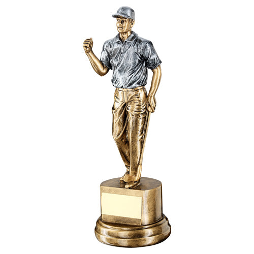 Brz/Pew Male 'Clenched Fist' Golfer With Plate -  8.25In