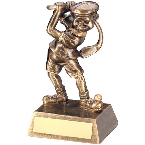 Brz/Gold Male Comic Golf Figure With Plate - 5.5In