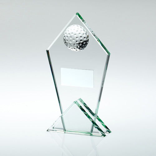 Jade Glass Pointed Plaque With Half Golf Ball And Plate - 8.5In