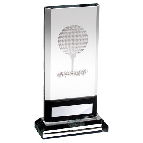 Clear/Black Glass Plaque With Lasered Golf Image And Plate (15Mm Thick) - 6.75In