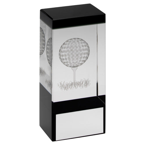 Clear/Black Glass Block With Lasered Golf Image With Plate - 4In