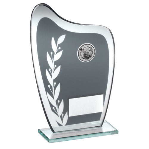 Grey/Silver Glass Plaque With Golf Insert With Plate - 8In