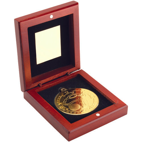 Rosewood Box And 50Mm Medal Golf Trophy Gold - 3.75In