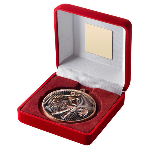 Red Velvet Box And 60Mm Medal Golf Trophy Bronze - 4In