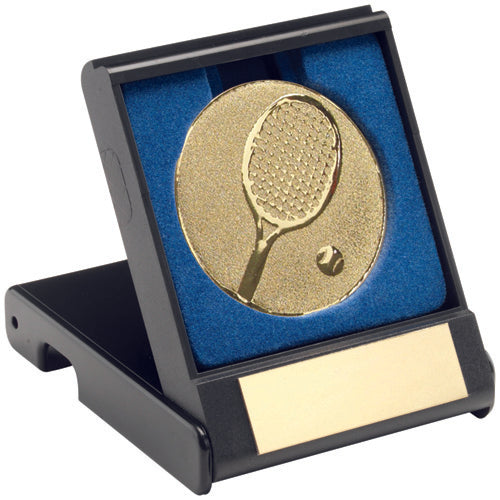 Black Plastic Box With Tennis Insert Trophy Gold - 3.5In