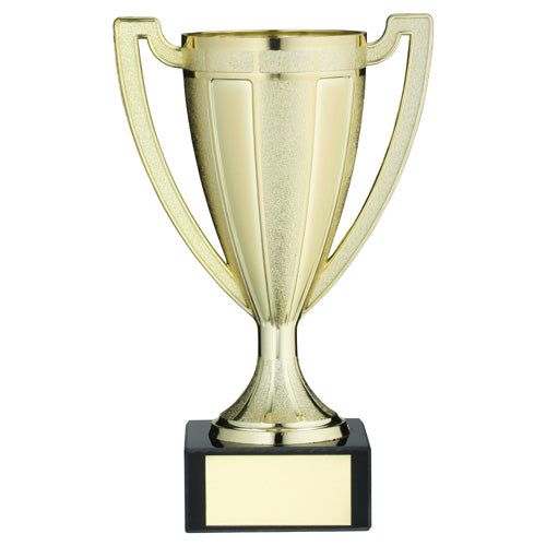 Gold Plastic Stippled Trophy Cup With Plate - 4.5In