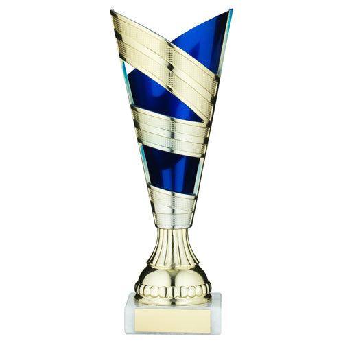 Gold/Blue Plastic V Stem Trophy Cup With Plate - 8.25In