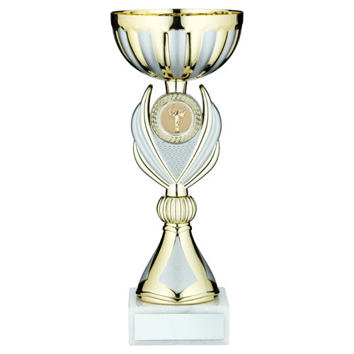 Gold/Matt Silver Trophy Cup With Plate (1in Centre) - 8.75In