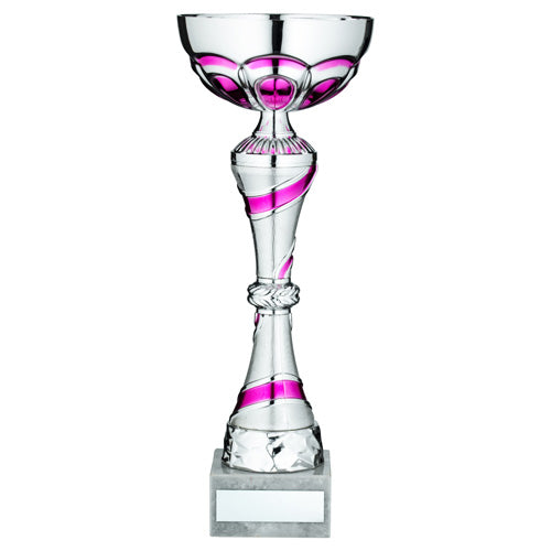 Silver/Pink Trophy Cup With Plate - 11in