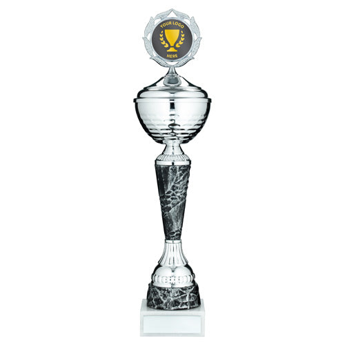 Silv/Pewter Trophy Cup With Lid With Plate (2In Centre) - 15In