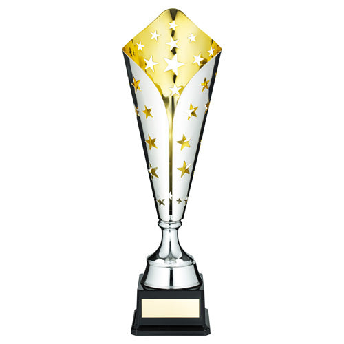 Silver/Gold Metal Star Trophy Cup With Plate - 17.5In
