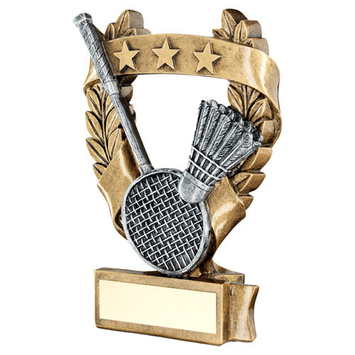 Brz/Pew/Gold Badminton 3 Star Wreath Award With Plate - 5In