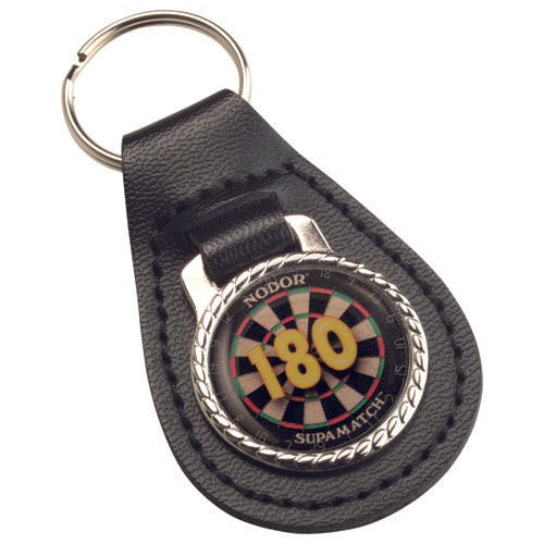 Darts '180' Black Leather Key Fob - 2.5In