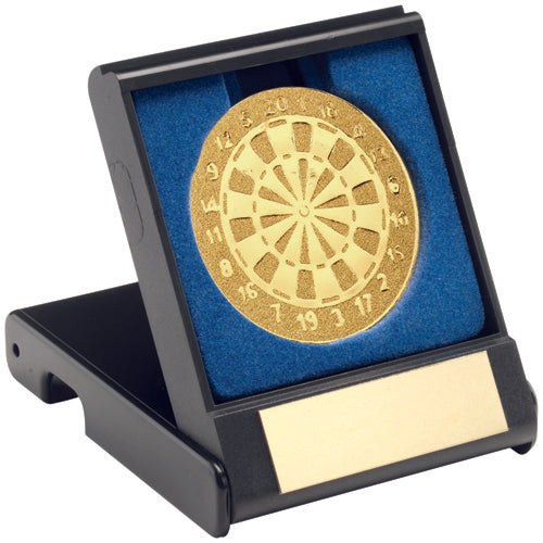 Black Plastic Box With Darts Insert Trophy Gold - 3.5In