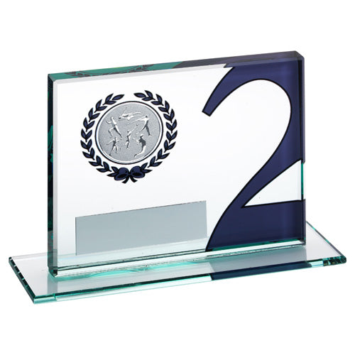 Jade Glass Plaque With Multi Athletics Insert And Plate Silver 2Nd - 3.25 X 4In