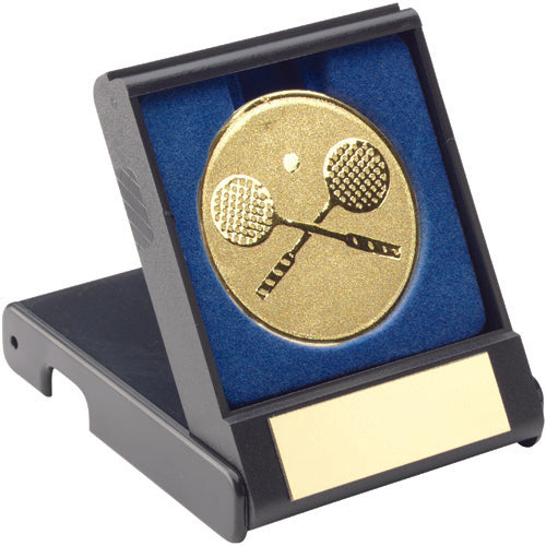 Black Plastic Box With Squash Insert Trophy Gold - 3.5In