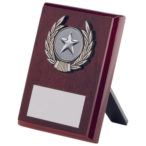 Rosewood Plaque And Silver Trim Assembled Trophy (1in Centre) - 4In