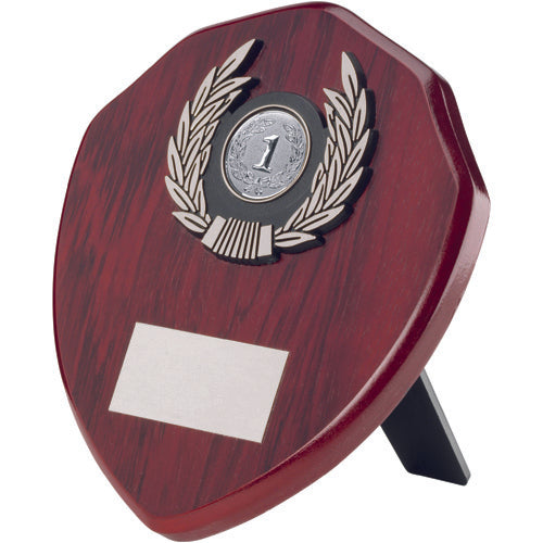 Rosewood Shield And Silver Trim Assembled Trophy (1in Centre) - 6In