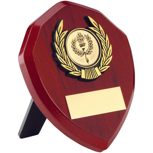 Rosewood Shield And Gold Trim Assembled Trophy (1in Centre) - 4In