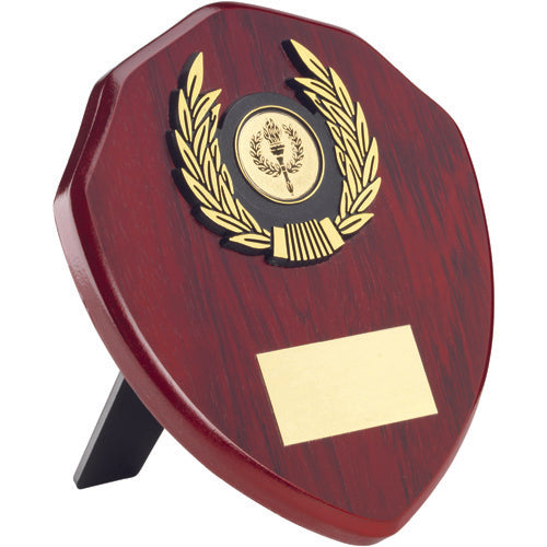 Rosewood Shield And Gold Trim Assembled Trophy (1in Centre) - 6In