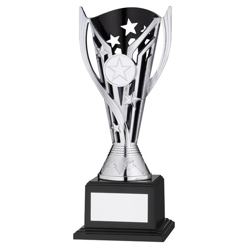 Silver/Black Plastic 'Flash' Cup On Base Assembled Trophy (1" Cen) - 7.5In