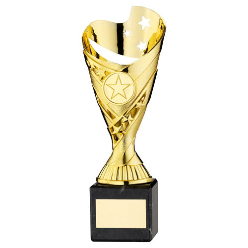 Gold Plastic 'Sabre' Cup On Black Marble Assembled Trophy (1" Cen) - 6.75In