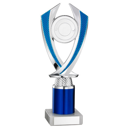 Silver/Blue  'Diamond' Holder Assembled On Marble (2" Cen/2" Tube) - 8.75In