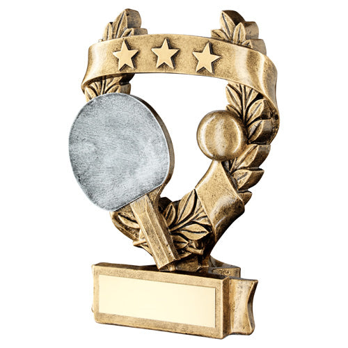 Brz/Pew/Gold Table Tennis 3 Star Wreath Award With Plate - 5In