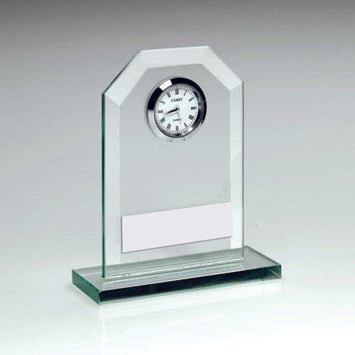 Jade Glass Clock With Plate - 4.25In