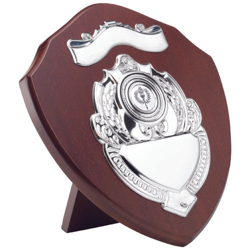 Mahogany Shield With Chrome Fronts (1in Centre) - 9In