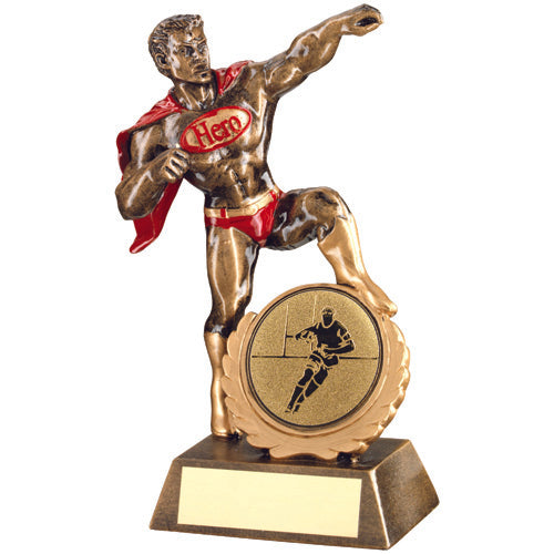 Brz/Gold/Red Resin Generic 'Hero' Award With Rugby Insert And Plate - 7.25In