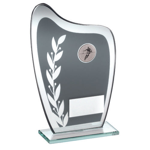 Grey/Silver Glass Plaque With Rugby Insert With Plate - 8In