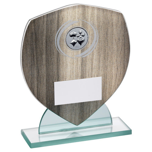 Wood Effect Glass Shield With Cards Insert And Plate - 5.25In