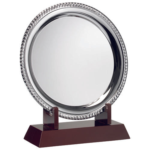 Silver Plated 'Rope' Salver (8") On Wooden Stand - 9.5In