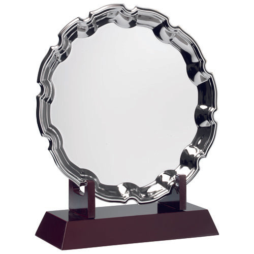 Silver Plated 'Chippendale' Salver (6") On Wooden Stand - 7.25In