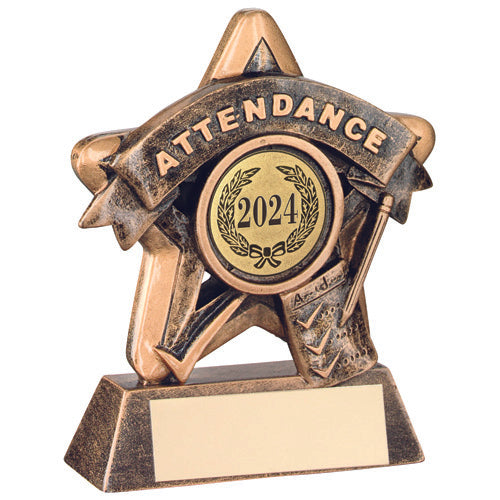 Brz/Gold Mini Star 'Attendance' With Plate (1in Centre) - 3.75In