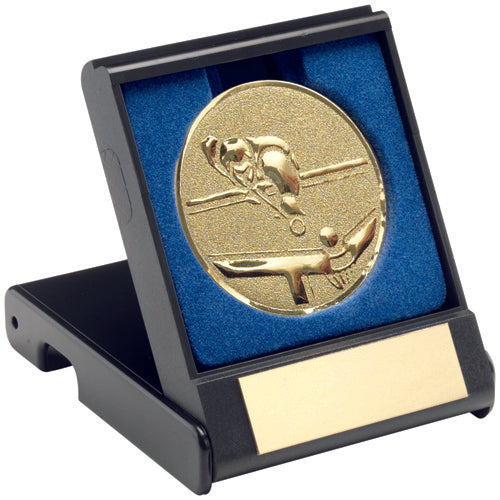 Black Plastic Box With Pool/Snooker Insert Trophy Gold - 3.5In